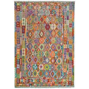 Afghani Rug: Extra Large Modern Hand-knotted Chobi Wool Kilim Rug 311cm x 394cm
