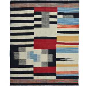 Modern Persian: Modern Hand-woven 100% Wool Chobi Kilim Rug 190cm x 237cm