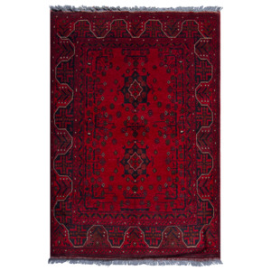 Hand-knotted 100% Wool Small Red Rug 101cm x 149cm
