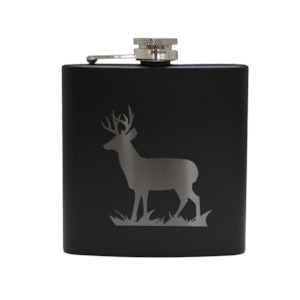 6oz Matt Black Stag Hip Flask