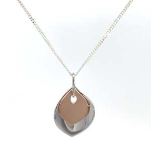 Necklace: Sterling Silver Rose Gold Plated Twin Leaf Pendant