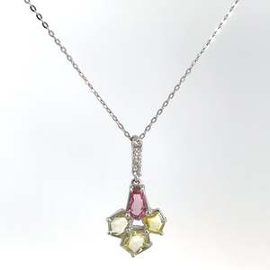 Necklace: 9ct White Gold 4 Rose Cut Sapphire Necklace
