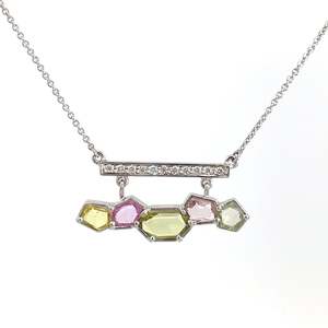 Necklace: 9ct White Gold 5 Rose Cut Sapphire and Diamond Necklace