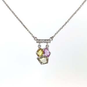 9ct White Gold 3 Rose Cut Sapphire and Diamond Pendant