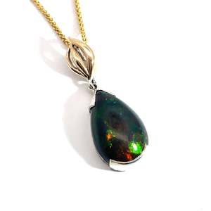 9ct Yellow Gold and Sterling Silver Black Opal Pendant