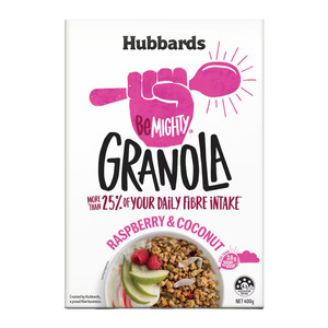 Breakfast Foods: Hubbards BeMighty Granola Raspberry Coconut