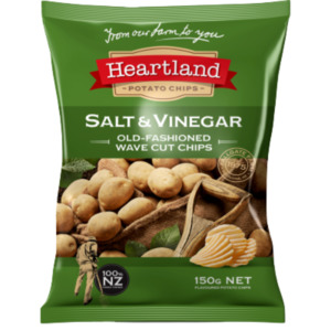Heartland Salt & Vinegar Old Fashioned Wave Cut Potato Chips 150g