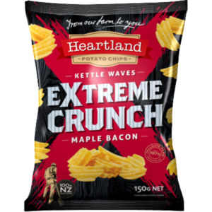 Heartland Extreme Crunch Maple Bacon Kettle Waves Potato Chips 150g