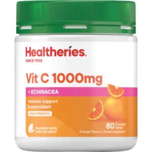 Healtheries Vit C 1000mg + Echinacea Orange Chewable Tablets 80pk
