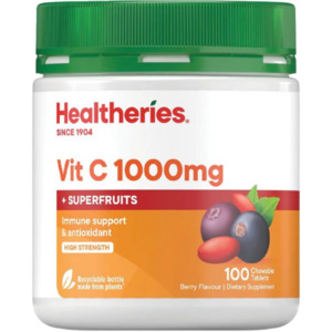 Health Beauty: Healtheries Vitamin C + Superfruits 1000mg 100pk