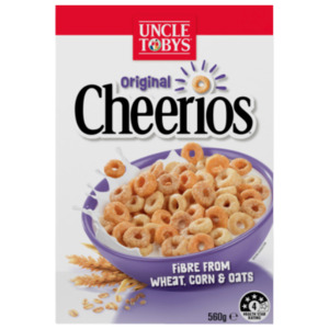 Cereals: Uncle Tobys Cheerios Wholegrain Breakfast Cereal 560g