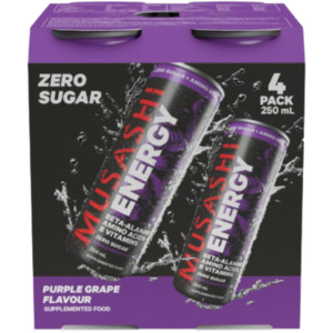 Weekly Specials: Musashi Energy Drink Purple Grape Zero Sugar 4 Pack