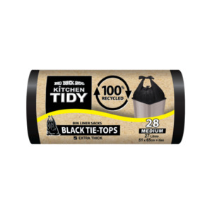 Household Items: Kitchen Tidy Black Tie-Tops Medium 28pk