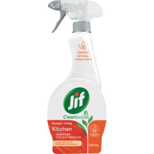 Household Items: Jif Cleanboost Power & Shine Kitchen Surface Spray 500ml