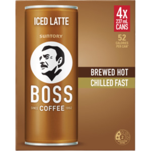 Beverages: Boss Iced Latte Coffee Cans 4pk