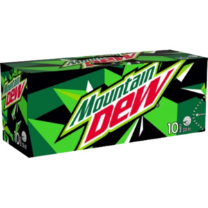 Beverages: Mountain Dew Soft Drink Cans 10 x 330mL