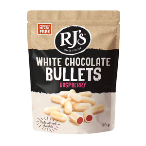 RJ’s White Chocolate Raspberry Bullets 220g