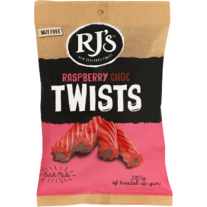 Confectionary: RJ's Raspberry Choc Twists 280g