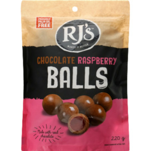 Confectionary: RJ's Chocolate Raspberry Balls 220g
