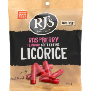 Confectionary: RJ's Raspberry Flavour Soft Eating Licorice 300g