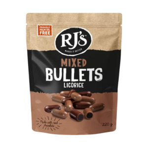 RJ’s Licorice Mixed Choc Bullets 220g
