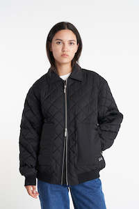 QUILTED LONGLINE BOMBER JKT BLACK