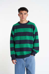 Knitwear: FLEET STRIPE KNIT CREW NAVY/GREEN