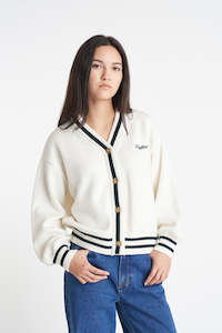 Knitwear: ACES KNIT CARDIGAN CHALK/EMERALD