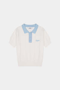 Knitwear: WOMENS LINE KNIT POLO CHALK/ICE BLUE