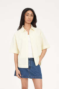 Womens Shirts: CRUISE STRIPE DAD SHIRT BUTTER/CHALK