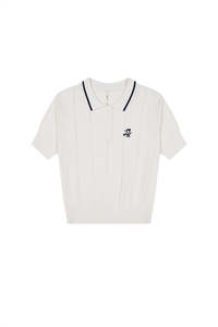 WOMENS LINE KNIT POLO CHALK/NAVY
