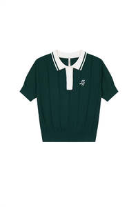 Womens Shirts: WOMENS LINE KNIT POLO GOLF GREEN/CHALK