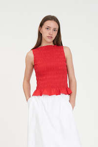 Womens Tops: GIGI SHIRRED TOP POPPY