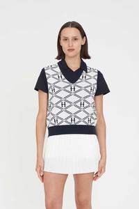 Womens: RACQUET KNIT VEST CHALK/NAVY