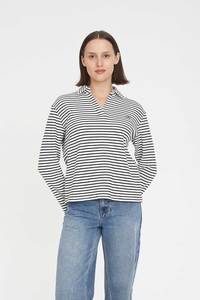ALFIE STRIPE LS POLO CHALK/BLACK