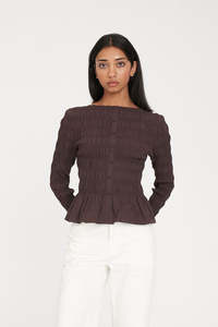 Womens Tops: LS SHIRRED TOP CHESTNUT