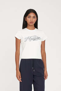 Womens T Shirts: RIB MINI TEE 185/VARSITY CHALK