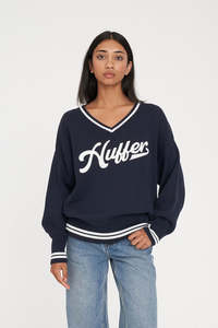 Knitwear: VARSITY OVERSIZED KNIT NAVY/CHALK