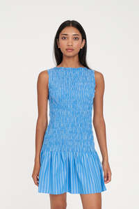 Dresses: HAVEN SHIRRED MINI DRESS SPRINT STRIPE