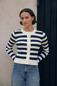 CLASSIC STRIPE KNIT CARDI CHALK/NAVY