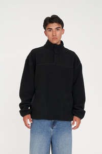 Mens Hoods Crews: POLAR FLEECE PULLOVER BLACK
