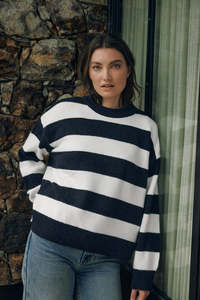 Knitwear: KENZIE STRIPE KNIT CREW NAVY/WHITE