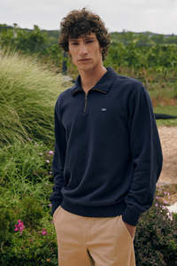 Knitwear: MERINO ¼ ZIP JERSEY/ 3BALL NAVY