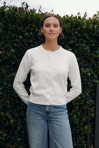 Knitwear: CLASSIC BUTTON UP CARDIGAN CHALK