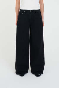 Womens Pants: WIDE LEG JEAN BLACK WASH