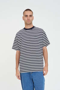 Mens: STRIPE BLOCK TEE NAVY/CHALK