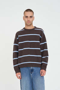 STACK STRIPE KNIT CREW CHESTNUT/BLUE