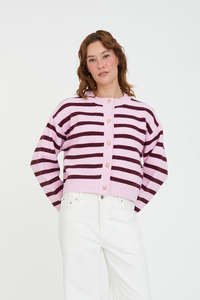 ELLE CROP CARDIGAN PALE ROSE/BURGUNDY