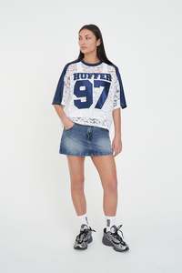 LACE CROPPED QB JERSEY WHITE/NAVY