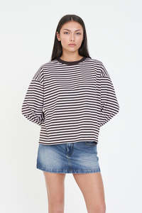 ALEX STRIPE BILLIE LS TEE PETAL/COCOA
